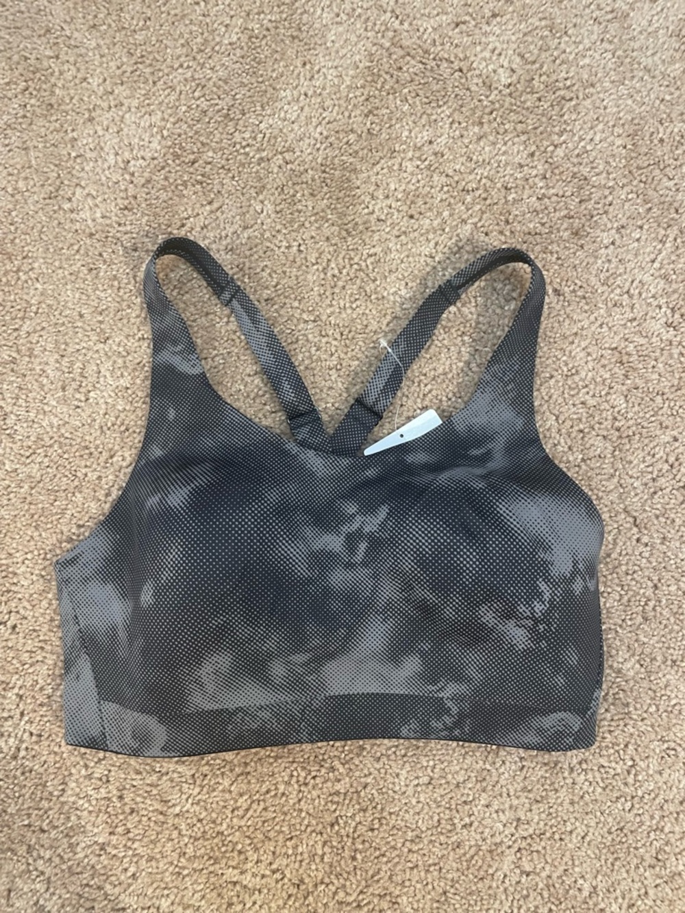 Athleta Gray Tie-Dye Pixel Print “Advance” Racerback Sports Bra